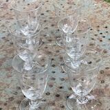 6 grands verres à vin anciens, motif floral ciseles,
