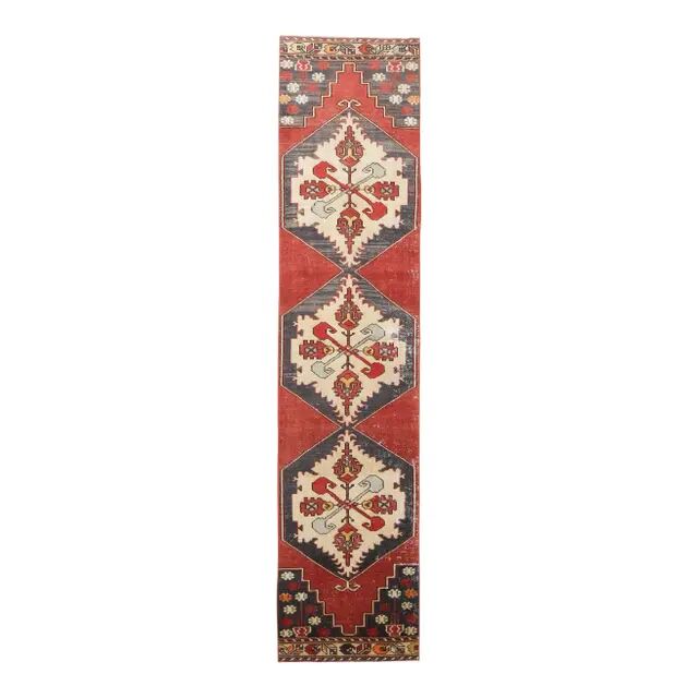 Vintage Turkish Oushak Handmade Wool Cotton Red Runner Rug 73x330