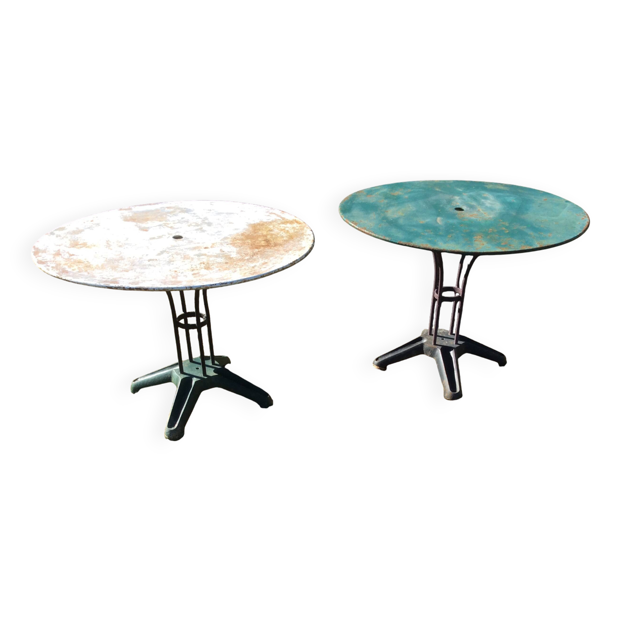 Two metal garden tables make up