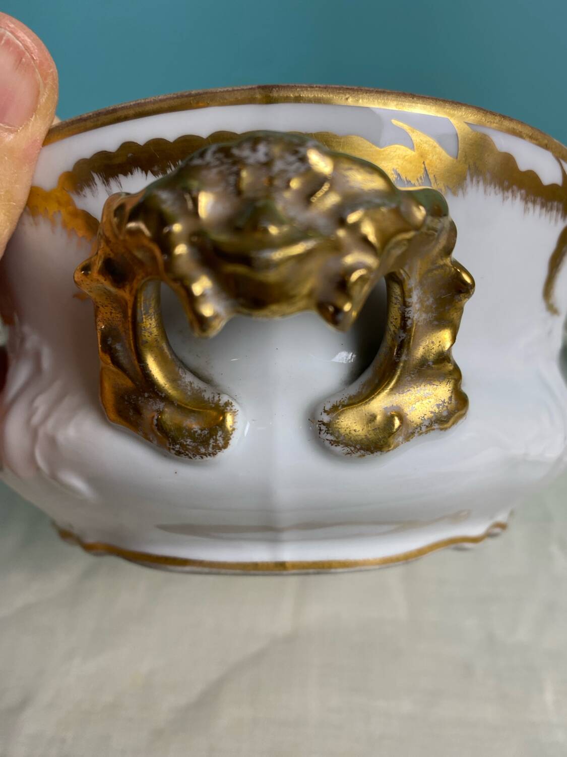 Soup tureen, vegetable dish in fine Limoges porcelain Monograms PJC gold