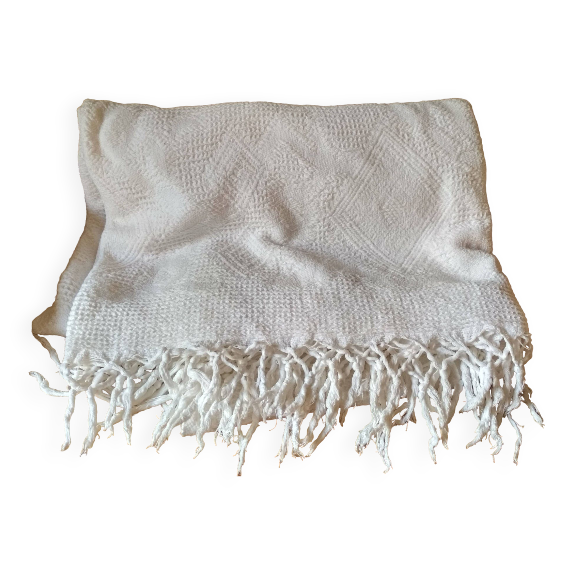 Bedspread in woven white cotton, single bed