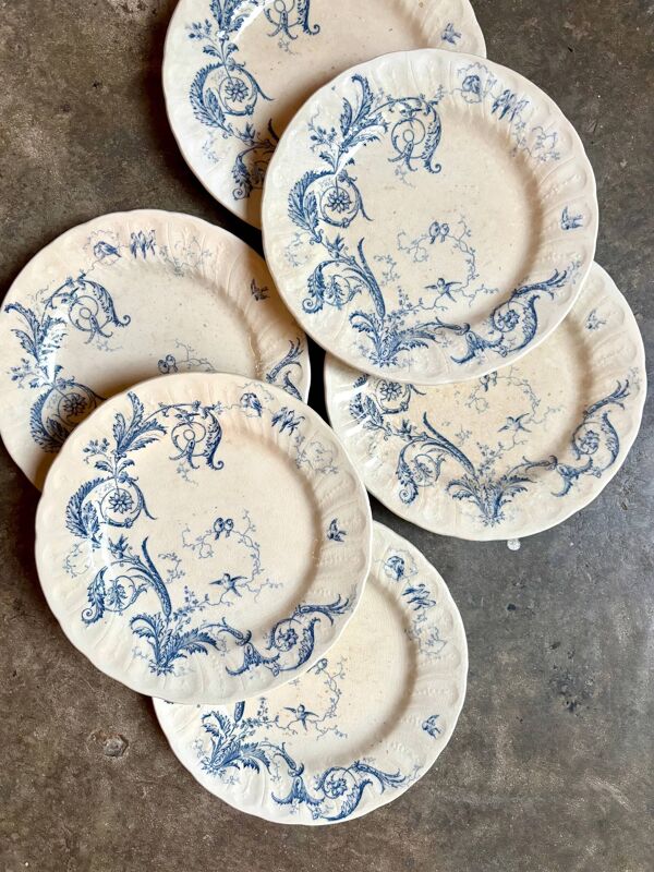 6 assiettes plates Gien en terre de fer, service ''Rinceaux'' n°2