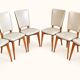 Set of 6 vintage chairs from the 1950s in wood and ivory white faux leather.