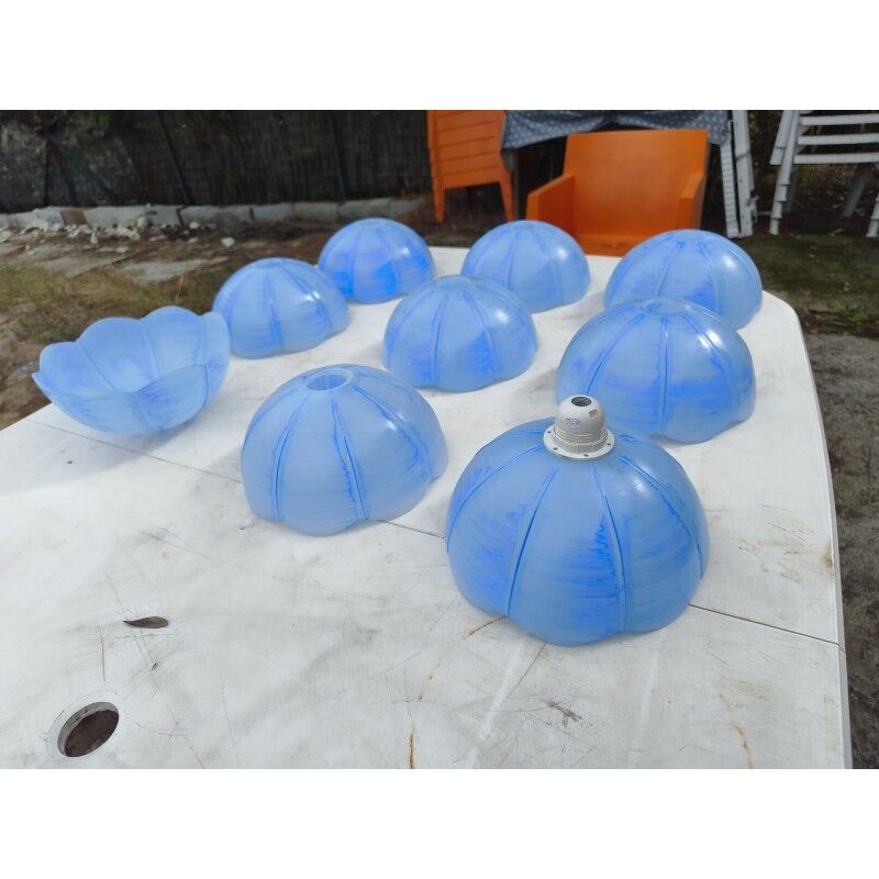 Set of 9 vintage blue opaline glass pendants