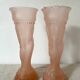 Pair of pink frosted glass torch vases, handmade, art deco