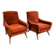 Pair of Scandinavian work armchairs from the 60s in velvet and compass legs