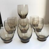 Set of 9 design art deco smoked glass water glasses 30s
