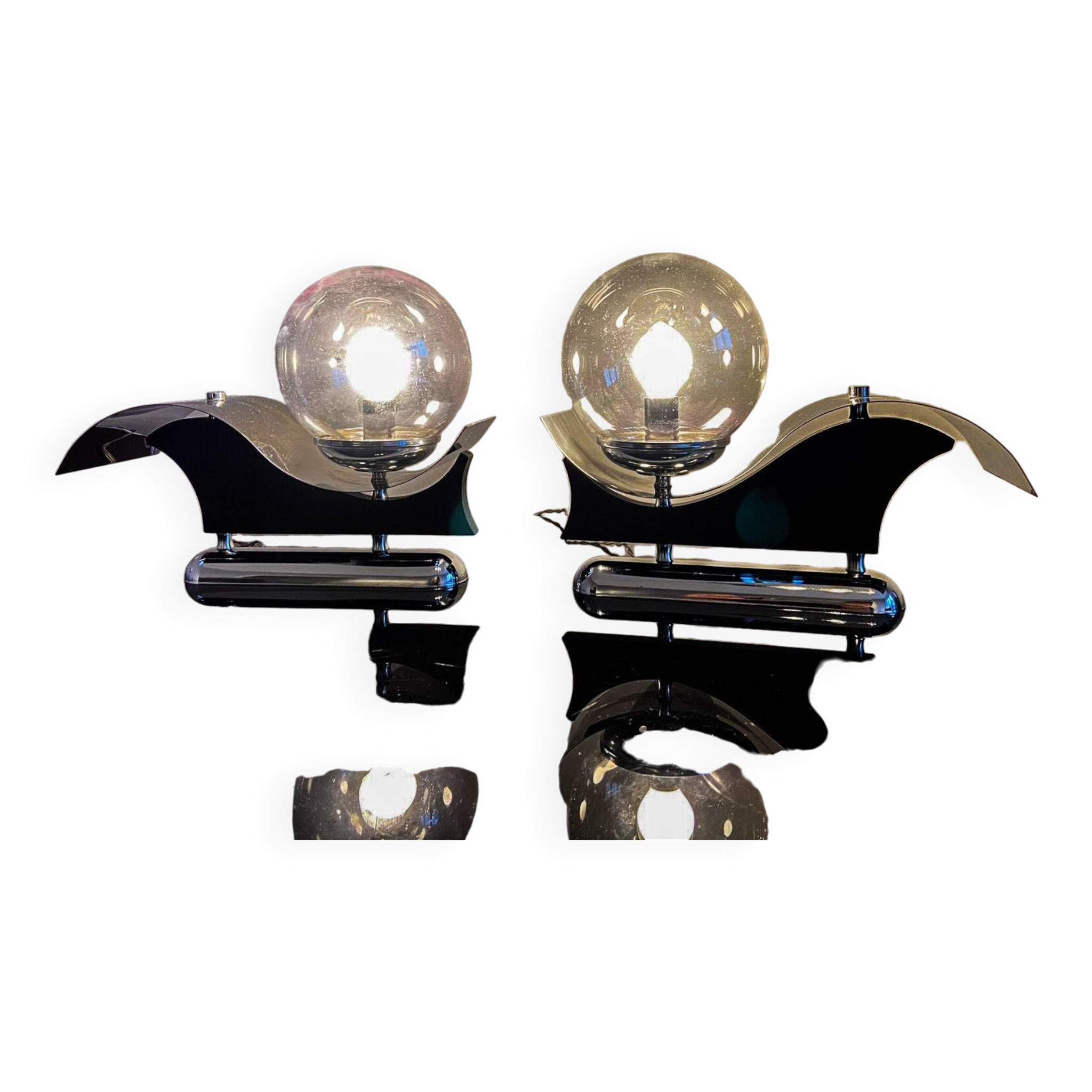 Pair of metal and blown glass wall lights, Italy 1970s, in excellent condition.