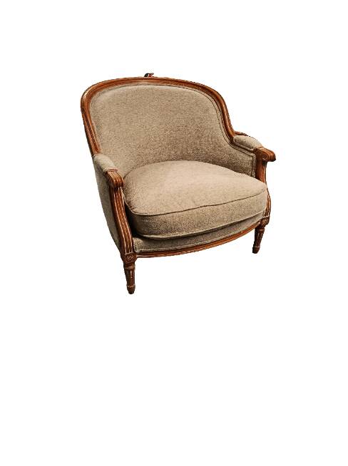 Louis XVI style bergère armchair – carved wood – beige fabric – pi
