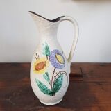Vintage Scheurich Hand-Painted Fat Lava Vase with Handle - 1960s - Flowers - West Germany