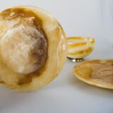 Set of 4 marble and brass espresso cups and saucers