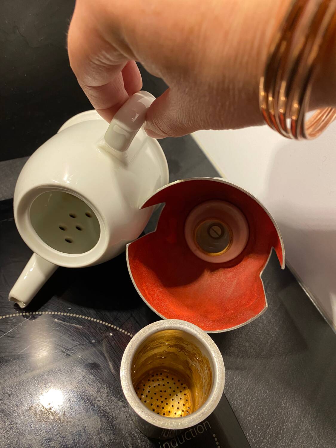 Nomar porcelain and steel teapot