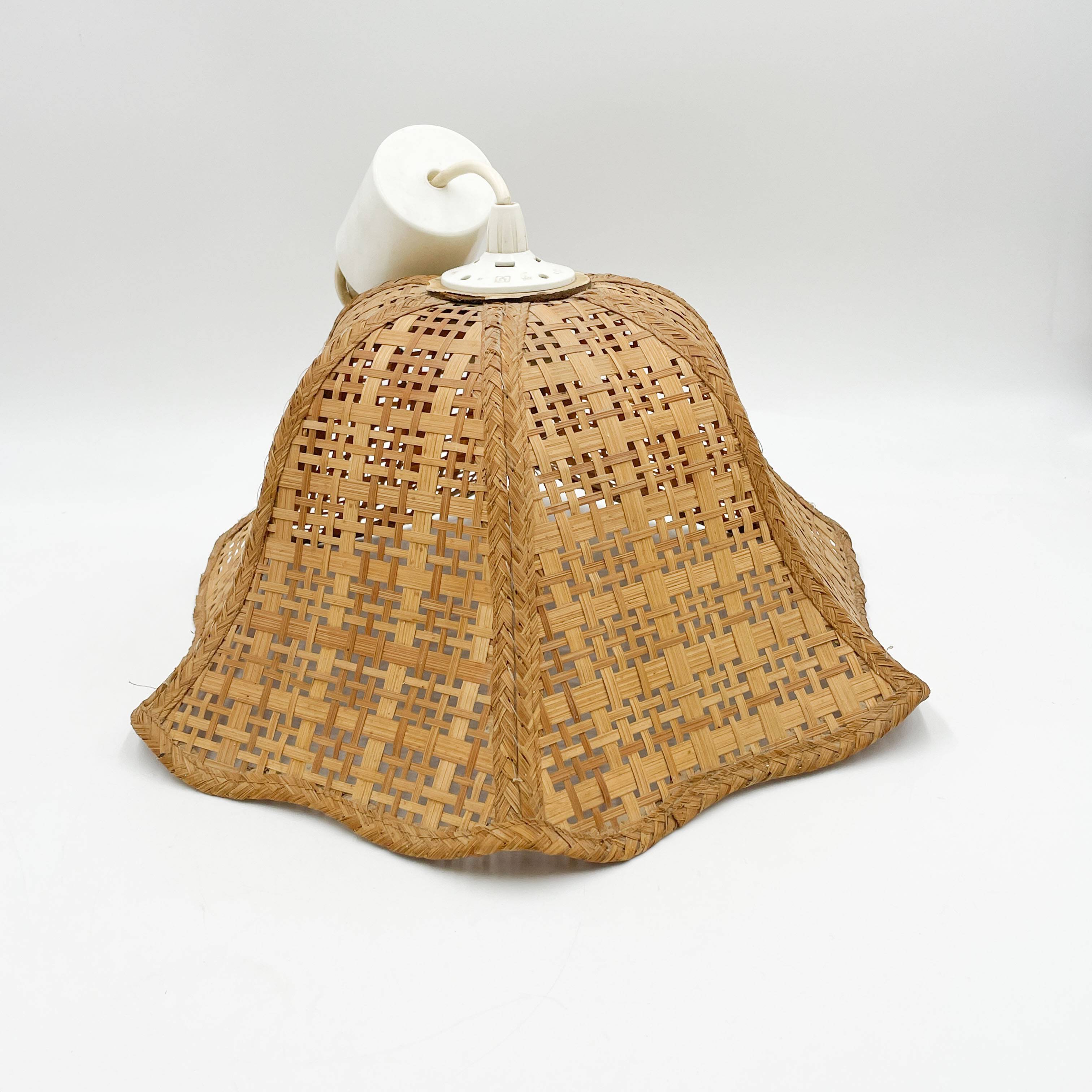 80s wicker bell pendant light