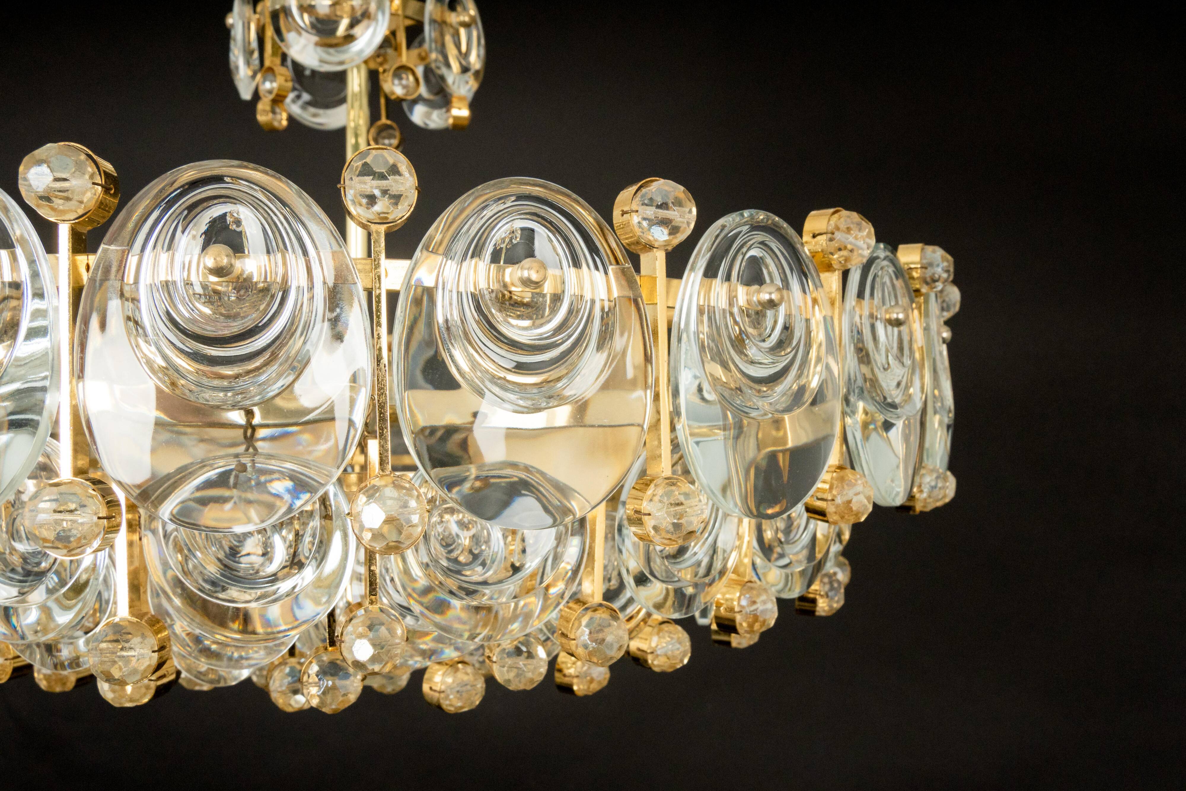 Brass and crystal chandelier, Sciolari design by Palwa, Germany, 1970s.