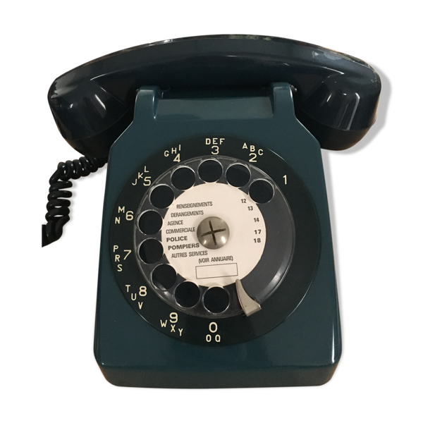 Téléphone à cadran vintage Socotel S63 vert et bleu | Selency