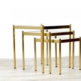 Mid Century Brass Nesting Tables With Glass Tops, Italy, 1970s, Set Of 3