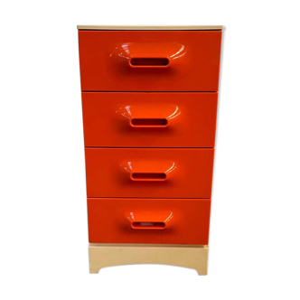 Commode à tiroir Prisunic orange 1970