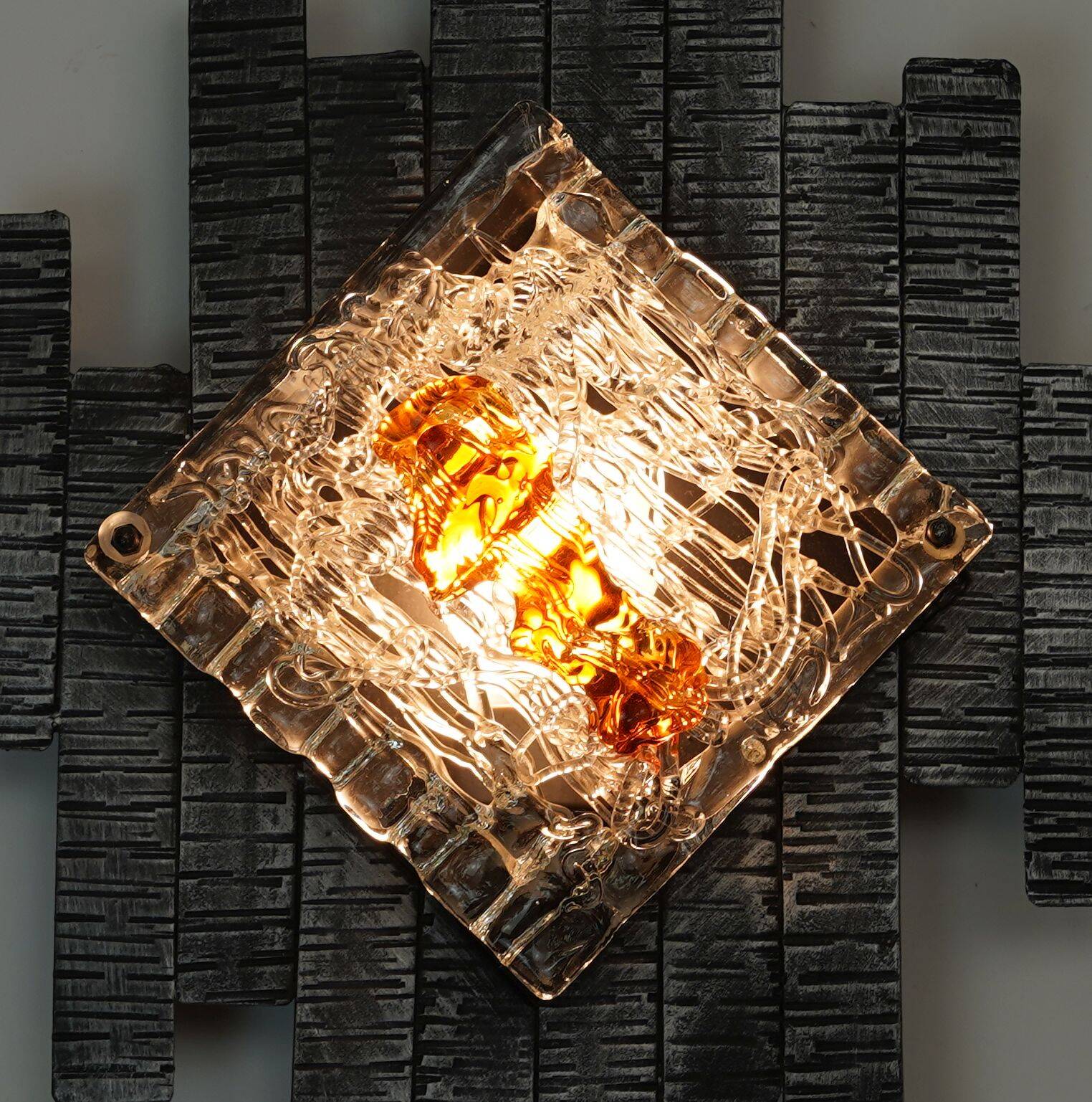 mid century brutalist style wrought iron and glass WALL LAMP sconce 060/70s