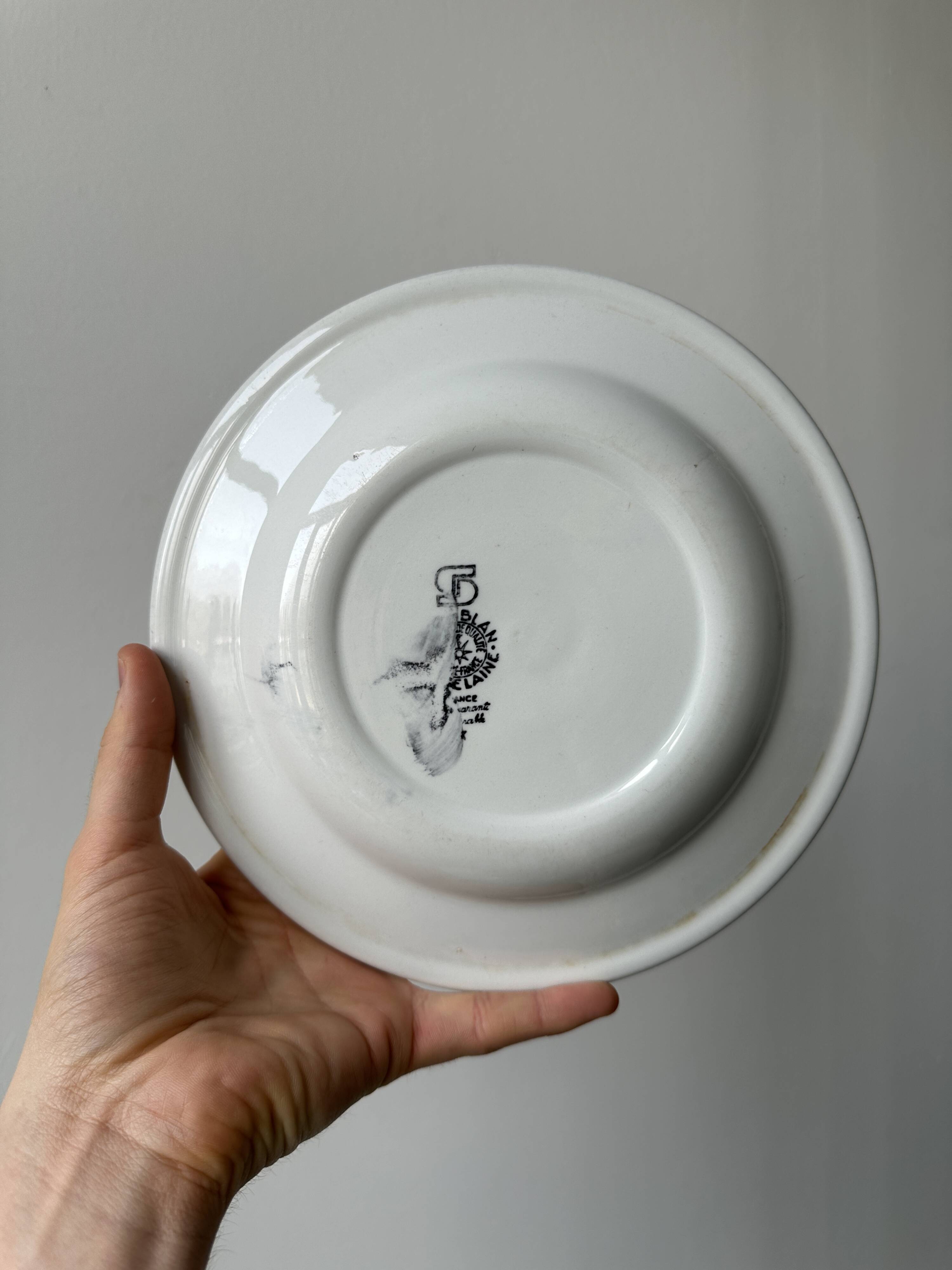 Lot 3 Assiettes Pyroblan Porcelaine Bleue – 2 Plates + 1 Creuse – Motif Château