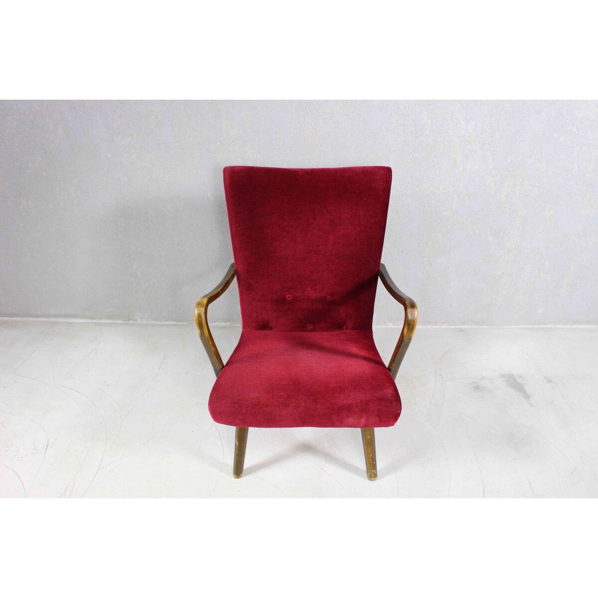 Velvet armchair with footstool, Denmark 1950s
