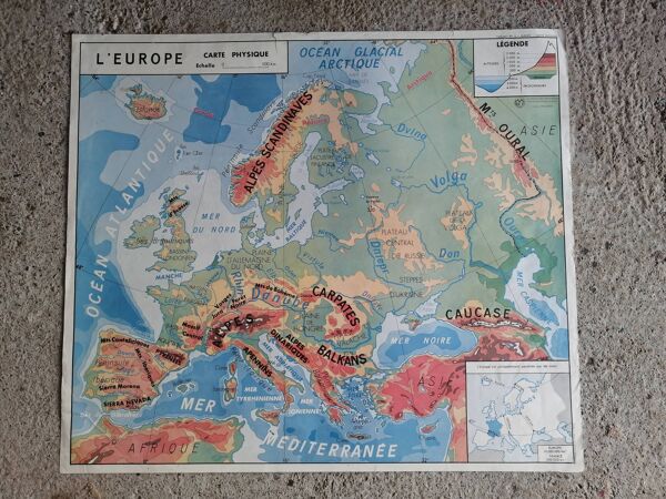 Carte scolaire vintage mdi: Afrique-Europe physique.