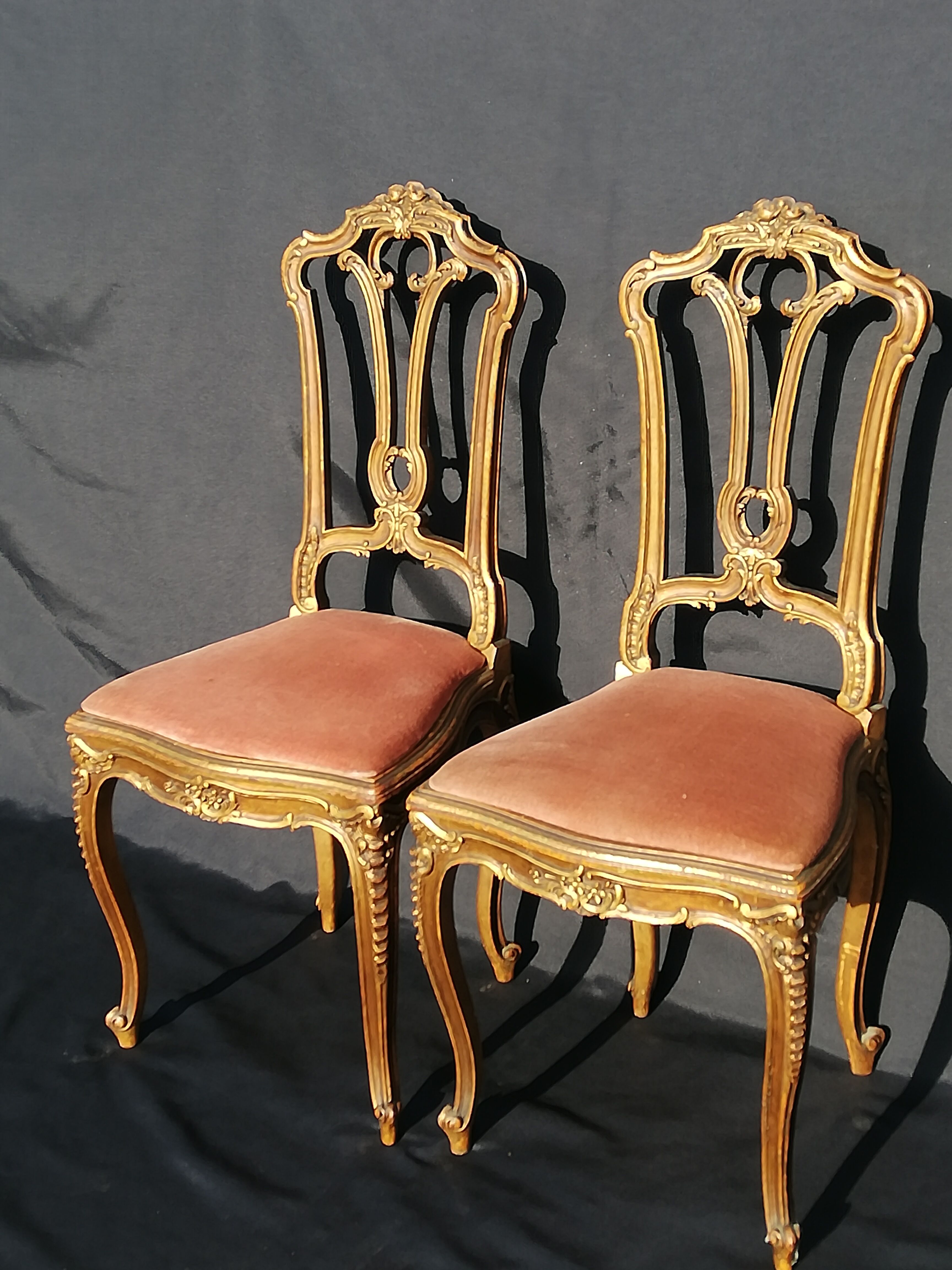 Pair of old canne chairs in gilded wood