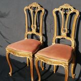 Pair of old canne chairs in gilded wood