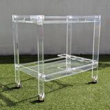 Vintage 1970s plexiglass serving trolley – integrated bottle rack
