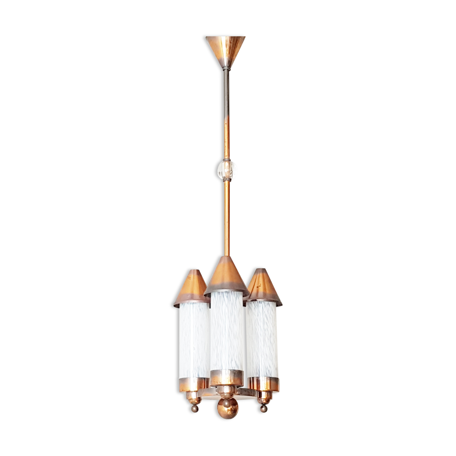 Art deco brass chandelier and glass