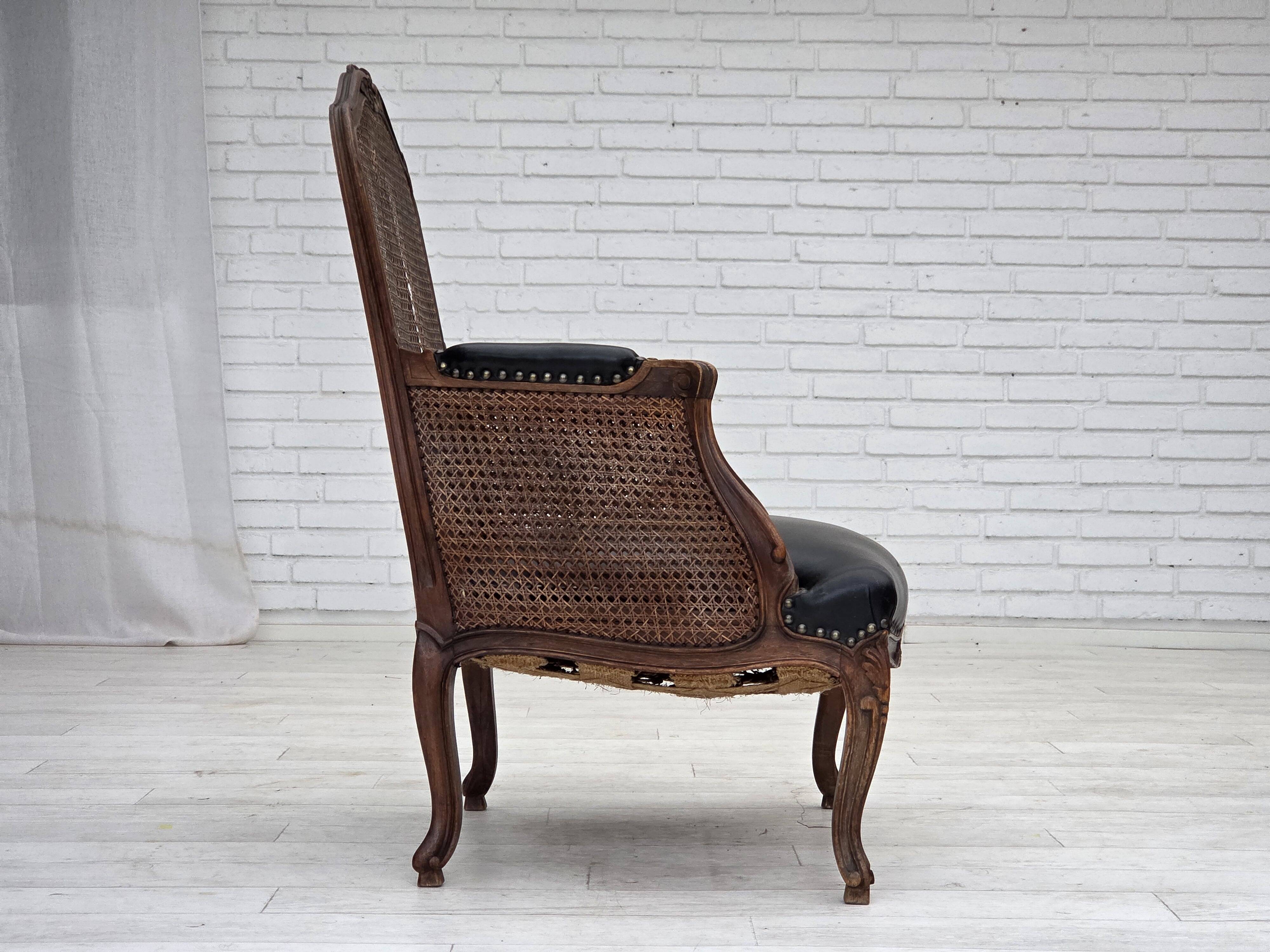 1930s, Danish armchair, furniture leather, ash wood, furniture mesh.