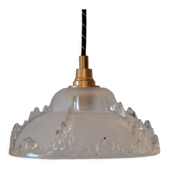 Art Nouveau glass pendant lamp, golden accessories