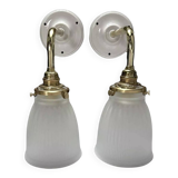 Pair of ribbed glass wall sconces