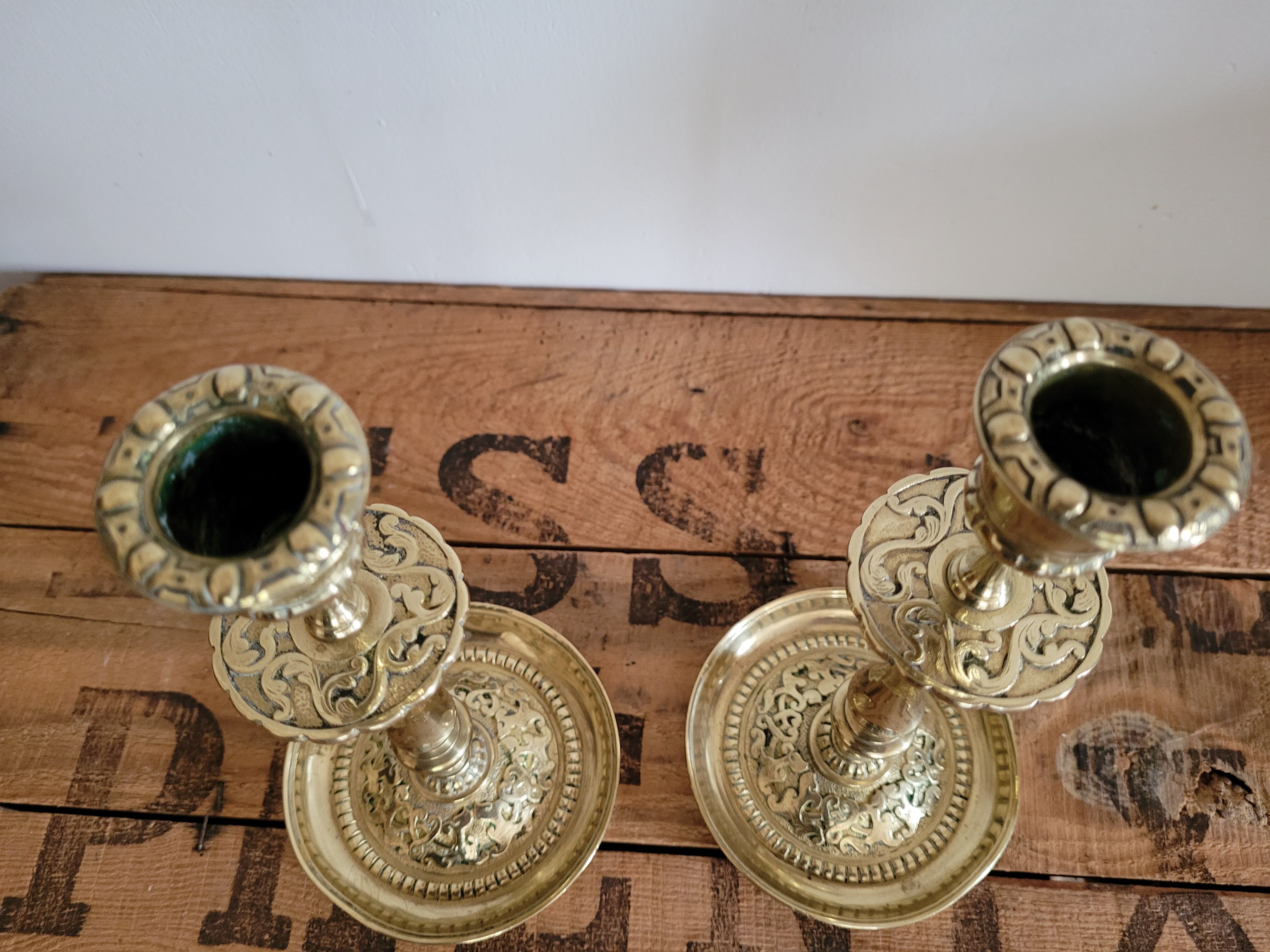 Pair of brass candle holders