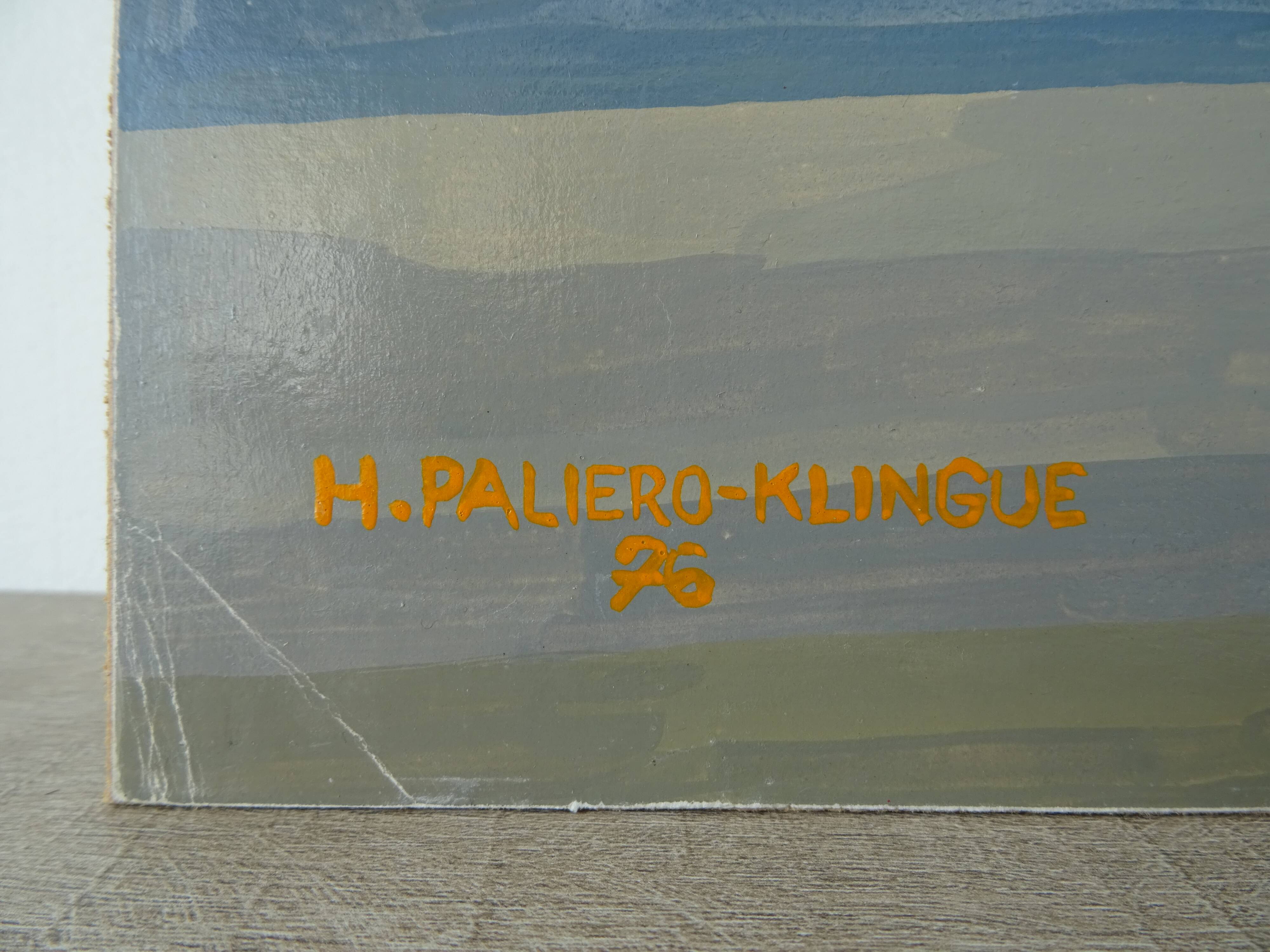 Modernist painting seen from Antibes Trident beach 70s Paliero Klingue