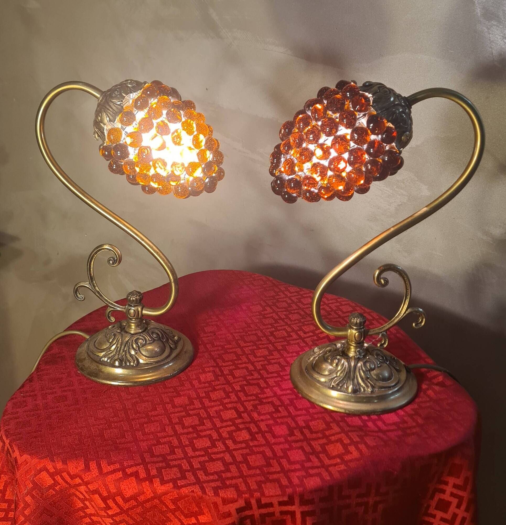 pair of Murano glass lamps bronze brass 1970 electric working 30x21 bedside tables