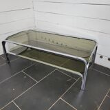 Chromed metal coffee table with smoked glass top from the 70s