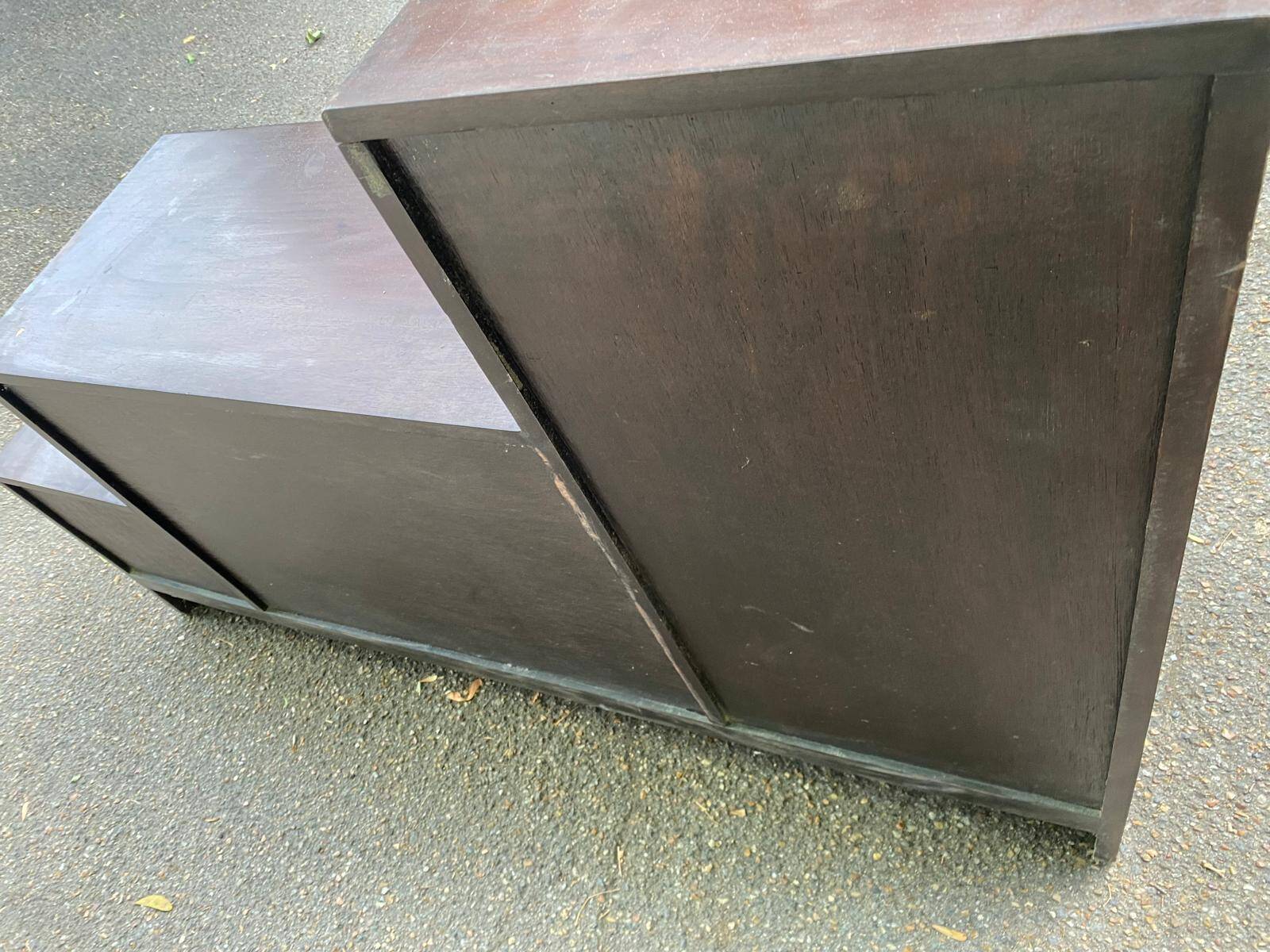 Asian-inspired staircase furniture in solid teak from the 1980s.