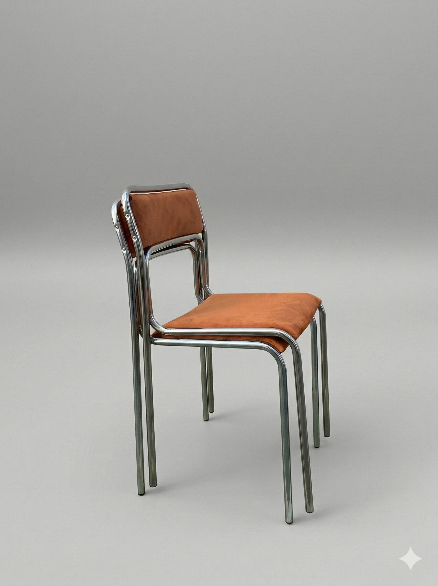 Chrome chairs from the 70s – orange velvet seat