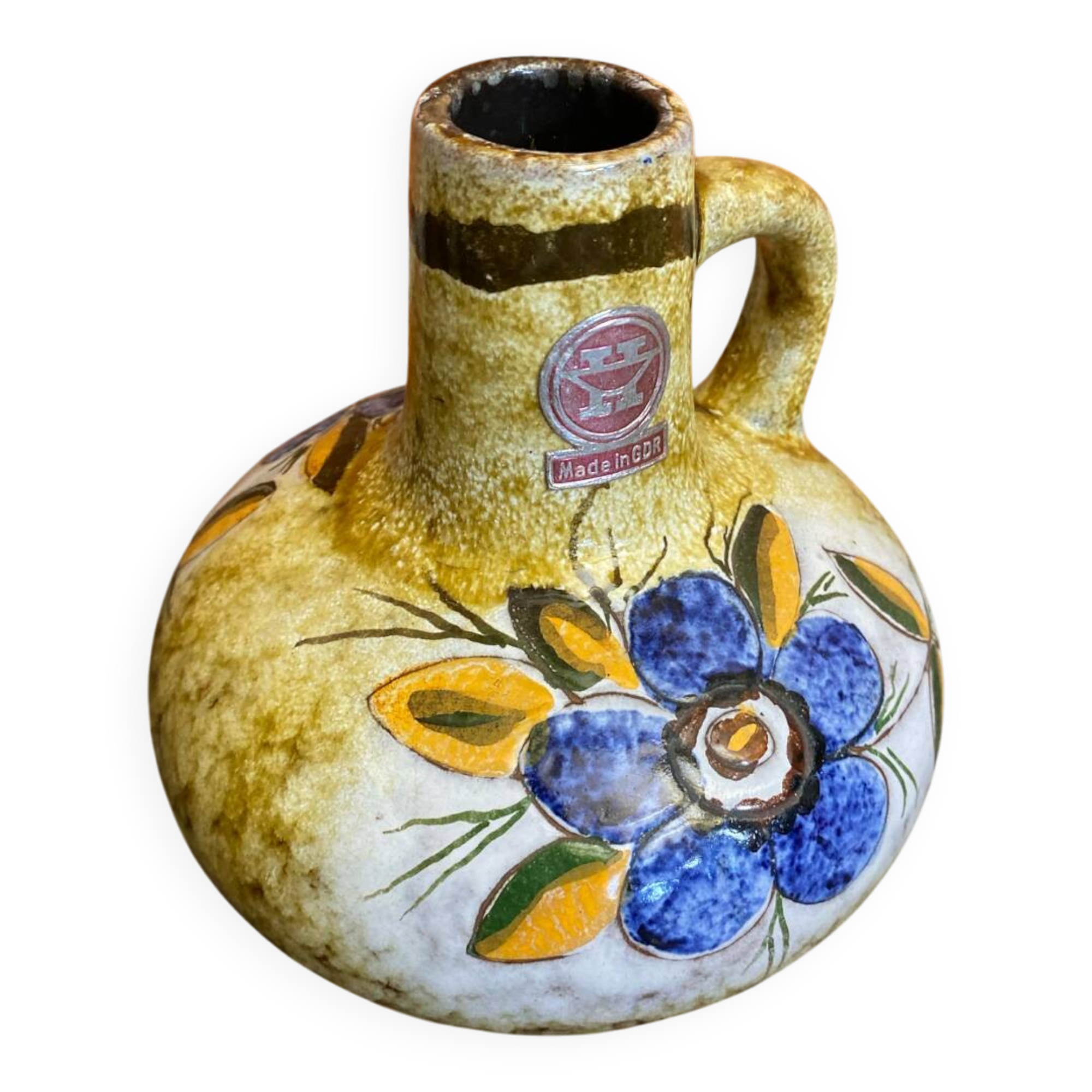 Antique soliflore vase veb polychrome ceramic flowers gdr vintage