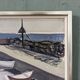 Mid-Century Modern Swedish "Boats at the Jetty" Vintage Coastal Landscape Oil Painting, Framed