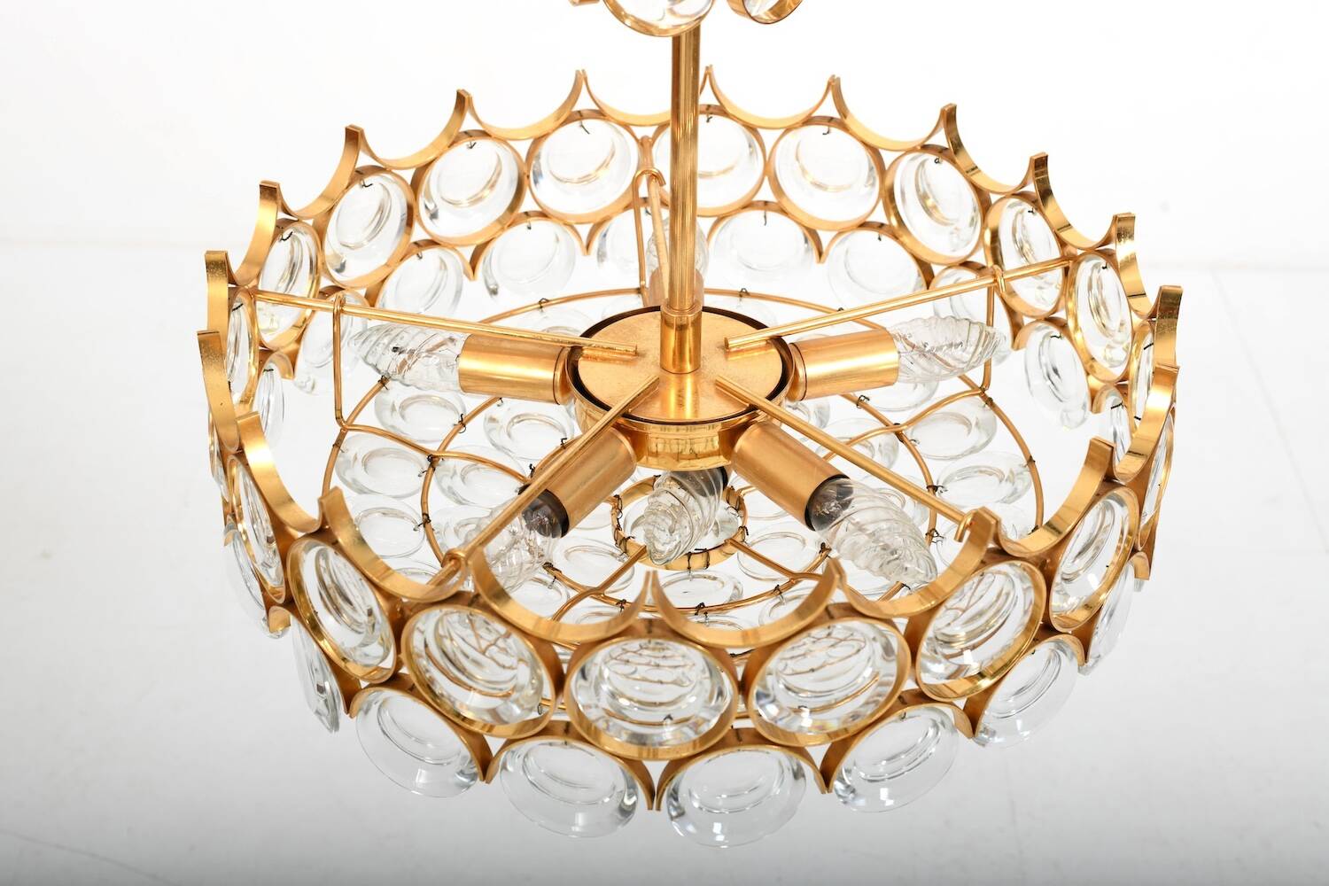 Gilded Brass and Crystal Chandelier by Palwa 1970s