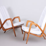 White Mid century armchairs made in Czechia '50s. By Jan Vanek, fully Restored