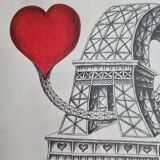 Offset lithograph signed by Mario Astrit Repage - Stylized representation of the Eiffel Tower with c