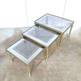 Nesting tables brass smoked glass and mirror