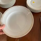 Lot of six soup plates, old, crockery, white, gilded