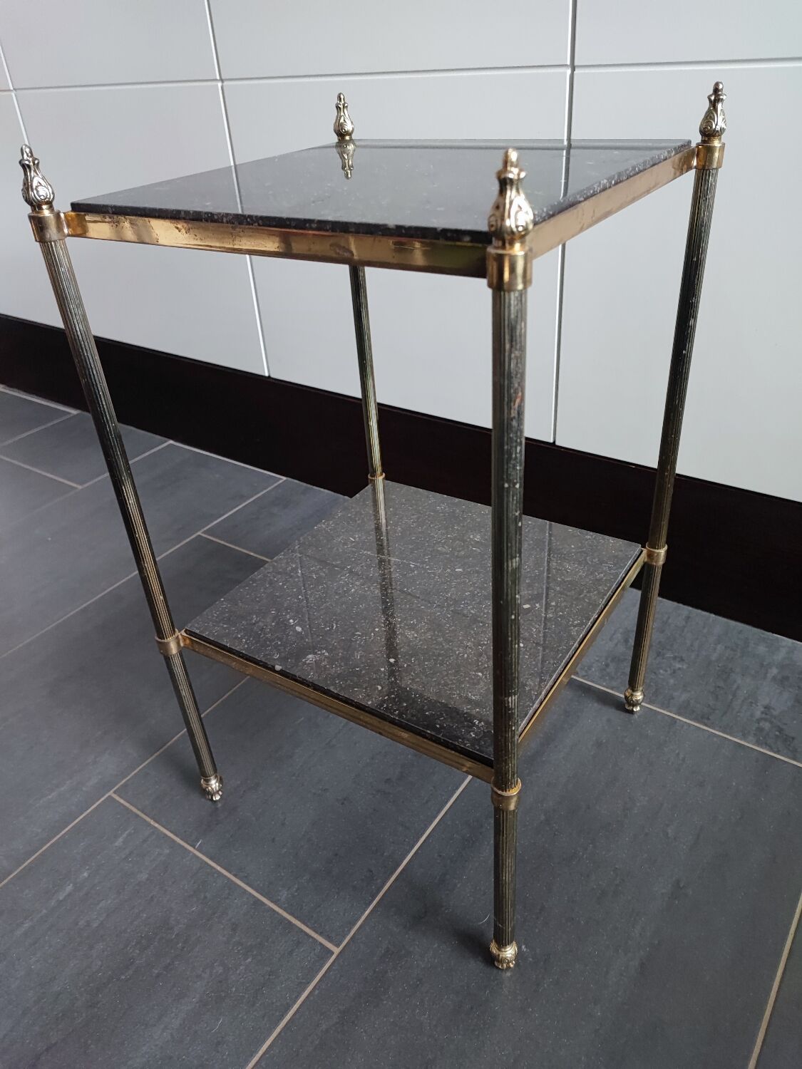 Black marble and brass stool