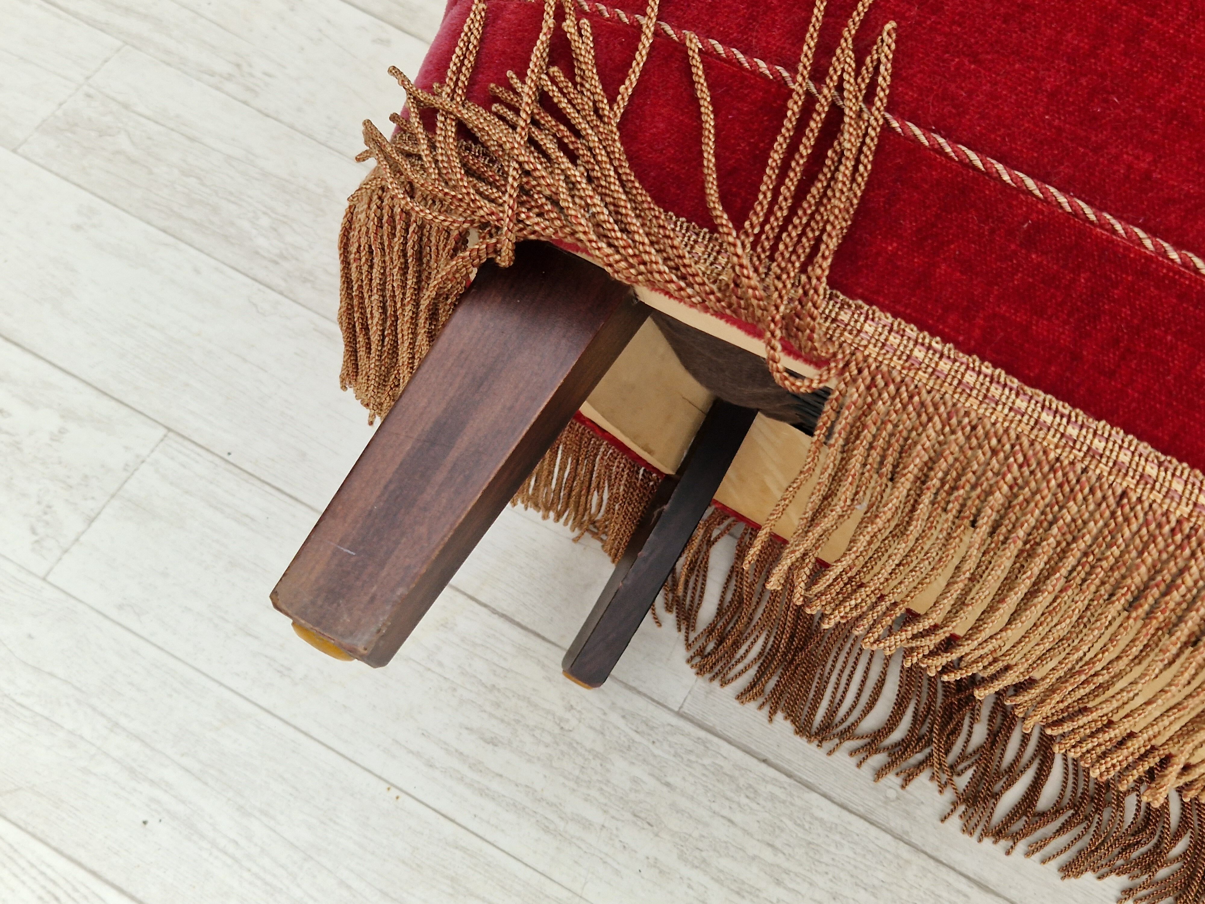 1970s, Danish vintage 2 seater "Banana" sofa, cherry-red velour, original very good condition.