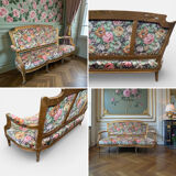 19th-century floral velvet bench