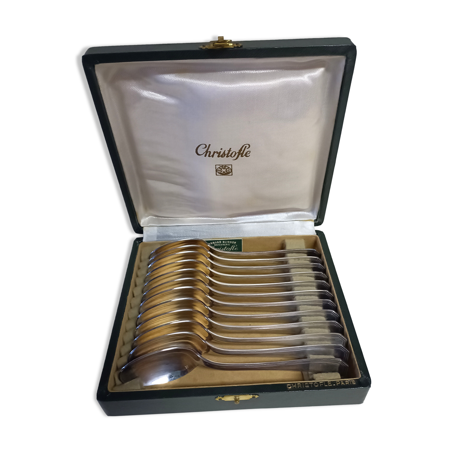 Service of 12 teaspoons vintage silver metal in their case