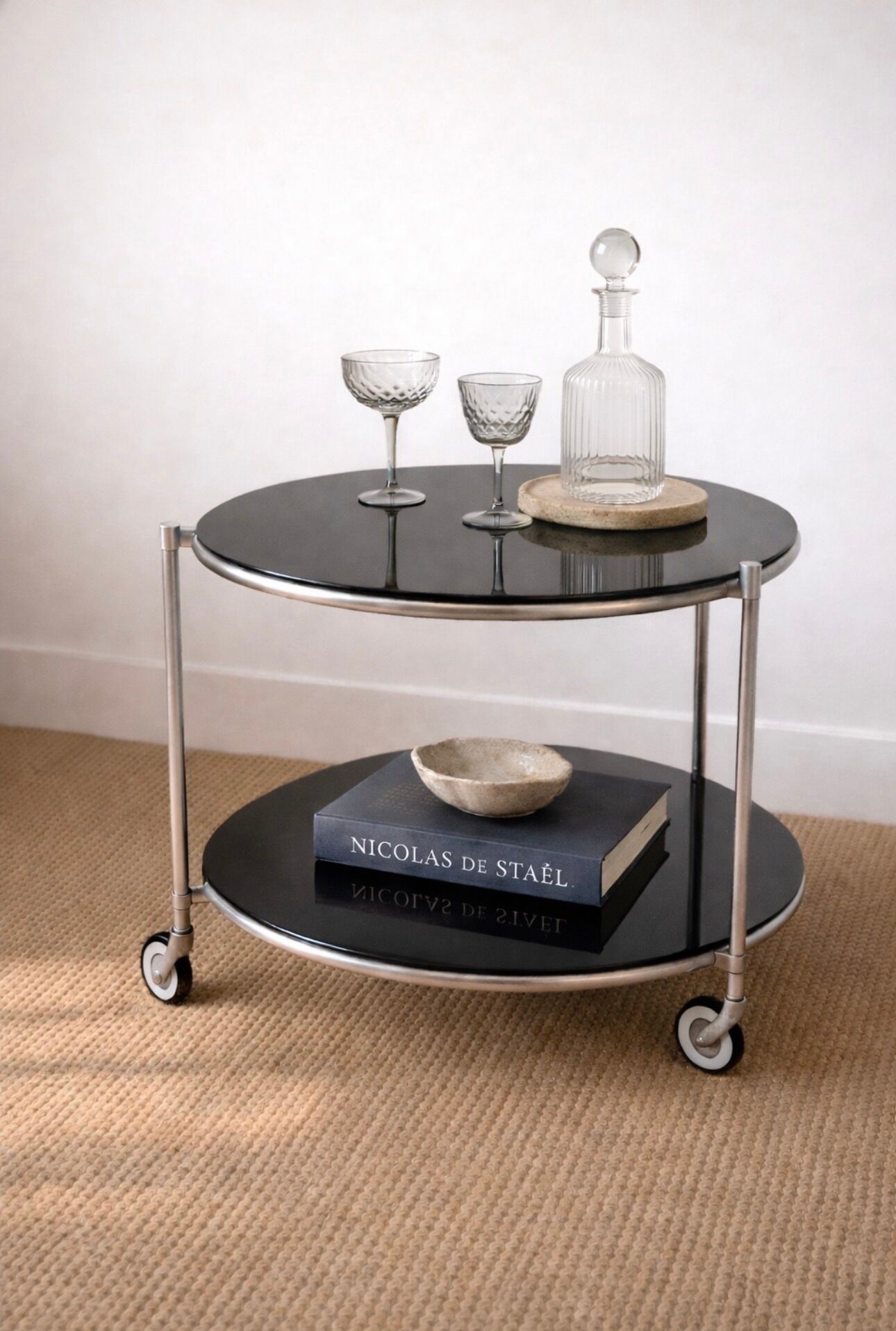 STRIND rolling side table – IKEA vintage, smoked glass & chrome
